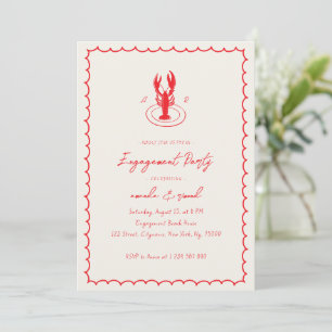 Lobster Monogram Red Engagement Party Kaart