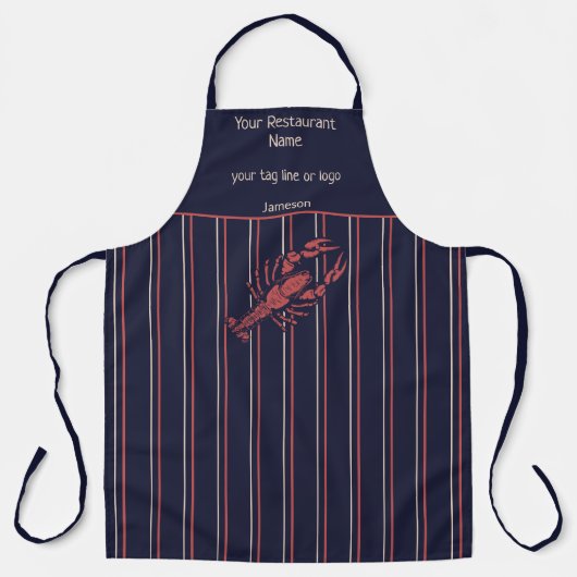Lobster Navy Blauw En Rood Gestreepte Restaurant Schort (Voorkant)