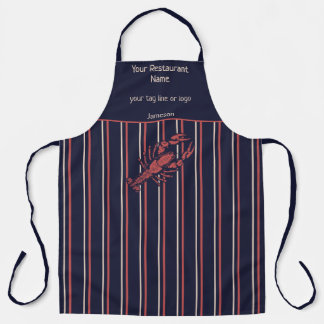 Lobster Navy Blue And Red Stripe Restaurant Schort