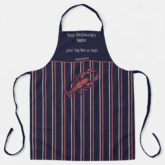 Lobster Navy Blue And Red Stripe Restaurant Schort (Voorkant)
