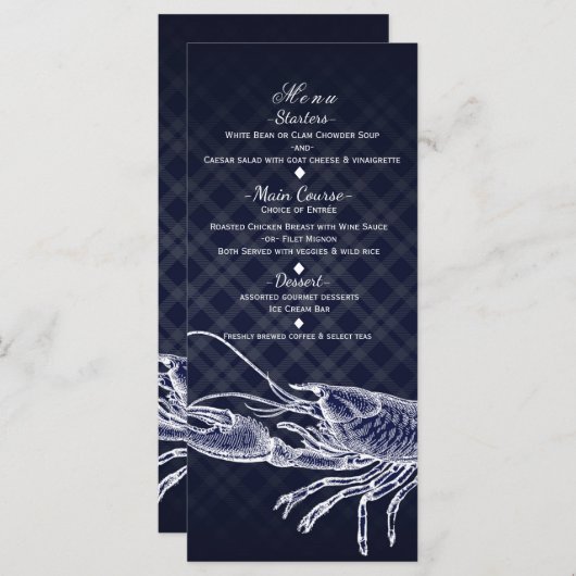  Lobster Navy Blue Elegant Party Menu Kaart (Voorkant / Achterkant)