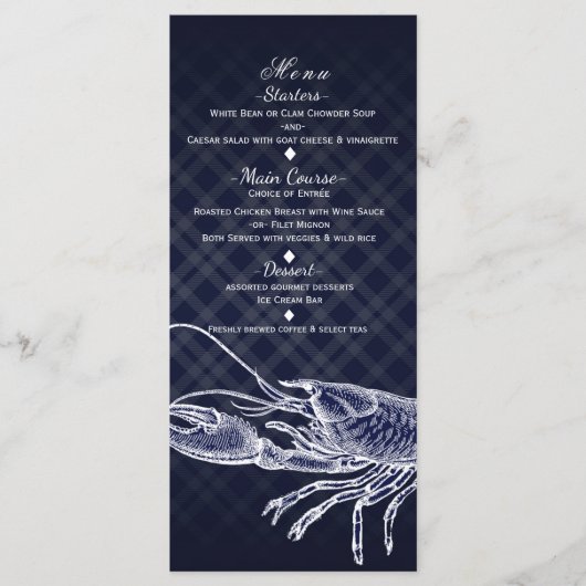  Lobster Navy Blue Elegant Party Menu Kaart (Voorkant)