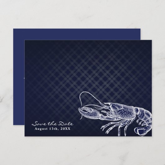 Lobster Navy Blue Elegant Save the Date Aankondigingskaart (Voorkant / Achterkant)
