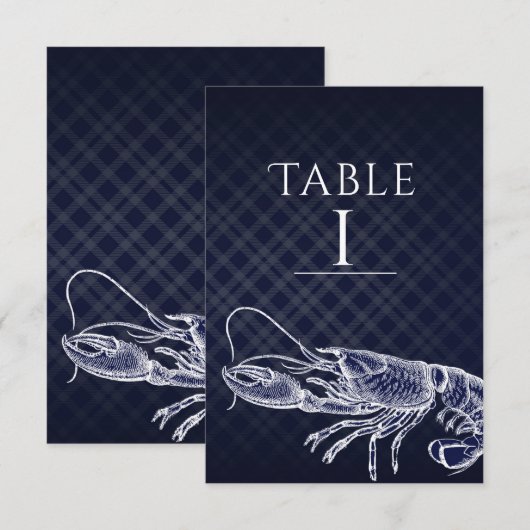 Lobster Navy Blue Elegant Table Number Kaart (Voorkant / Achterkant)