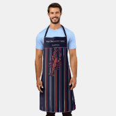 Lobster Navy Blue En Rode Streep Restaurant Schort (Gedragen)