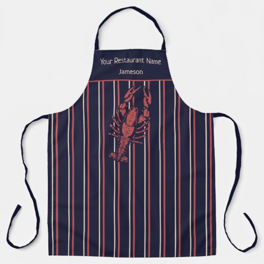 Lobster Navy Blue En Rode Streep Restaurant Schort (Voorkant)