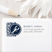 Lobster Navy Blue White Damask Beach Weddenschap T Etiket (Insitu)
