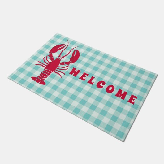 Lobster on Blue Gingham Welcome Deurmat (Schuin)