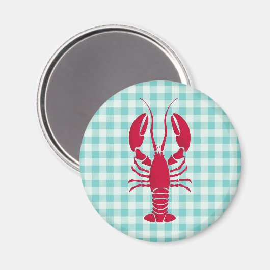 Lobster op Blue Gingham Magneet (Voorkant / Achterkant)