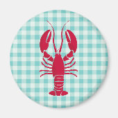 Lobster op Blue Gingham Magneet (Voorkant)