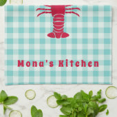 Lobster op Blue Gingham Personalized Theedoek (Gevouwen)