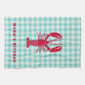 Lobster op Blue Gingham Personalized Theedoek (Horizontaal)