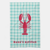 Lobster op Blue Gingham Personalized Theedoek (Verticaal)