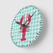 Lobster op Blue Gingham Ronde Klok (Hoek)