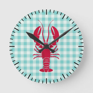 Lobster op Blue Gingham Ronde Klok