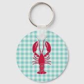 Lobster op Blue Gingham Sleutelhanger (Voorkant)