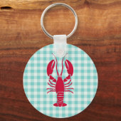 Lobster op Blue Gingham Sleutelhanger (Voorkant)