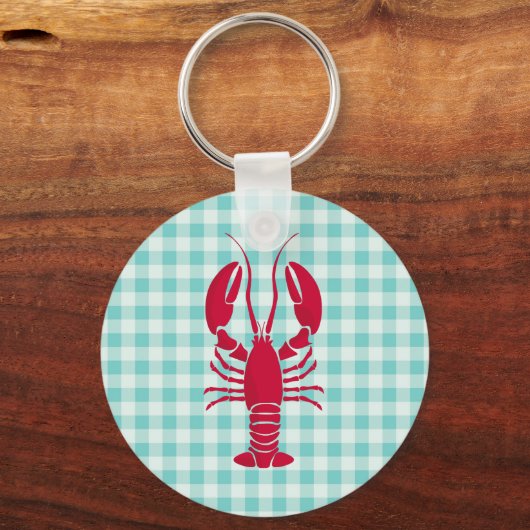 Lobster op Blue Gingham Sleutelhanger (Voorkant)