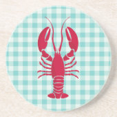 Lobster op Blue Gingham Zandsteen Onderzetter (Voorkant)