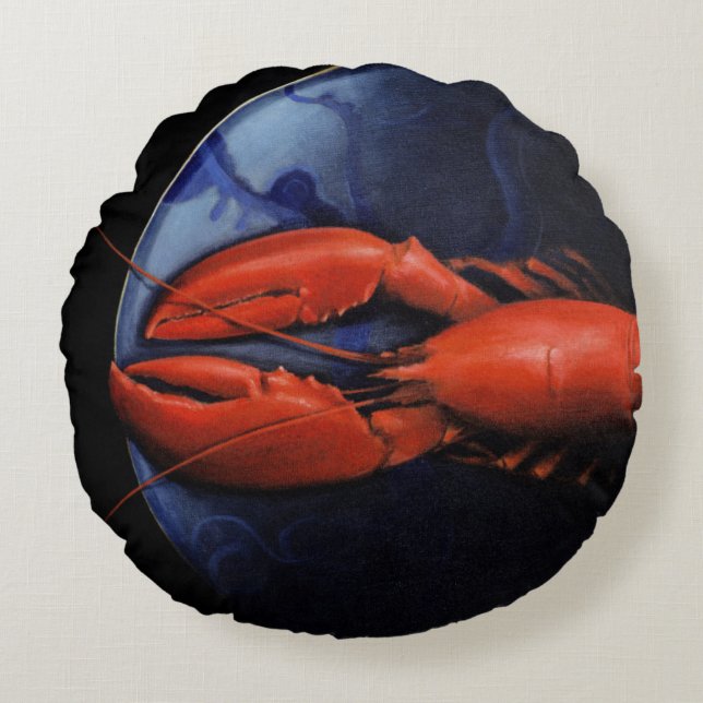 Lobster op Bord Tiffany Rond Kussen (Voorkant)
