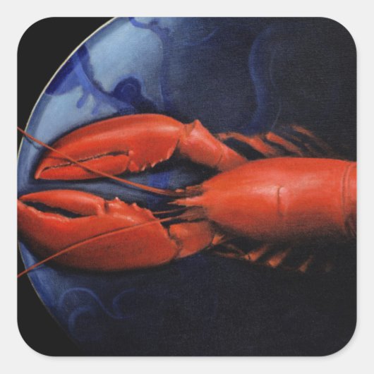 Lobster op Bord Tiffany Vierkante Sticker (Voorkant)