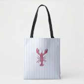 Lobster Painting Nautical Blue Stripe Coastal Tote Bag (Voorkant)