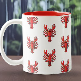 Lobster Pattern Seafood Gourmet Cool Red & White Tweekleurige Koffiemok