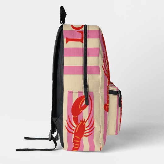 Lobster Pop Bold Crustaceans on Candy Stripes Bedrukte Rugzak (Links)