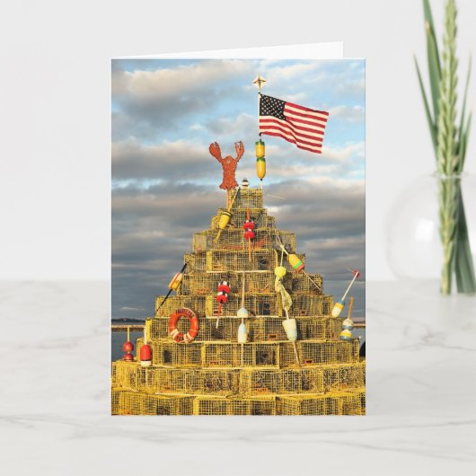 Lobster Pots Tree in Plymouth, MA Feestdagen Kaart (Voorkant)