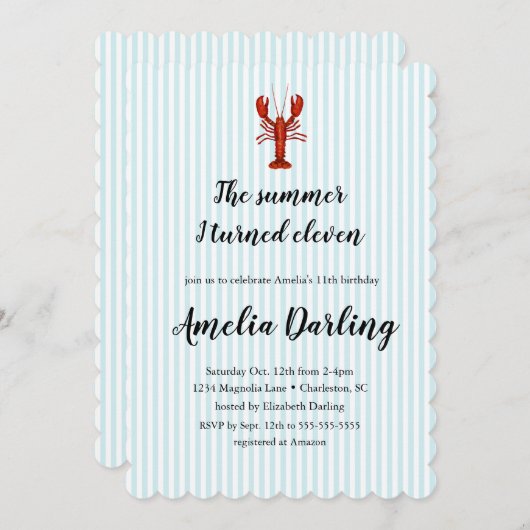 Lobster Preppy Blauwe Streep Zomer Ik werd Elf Kaart (Voorkant / Achterkant)