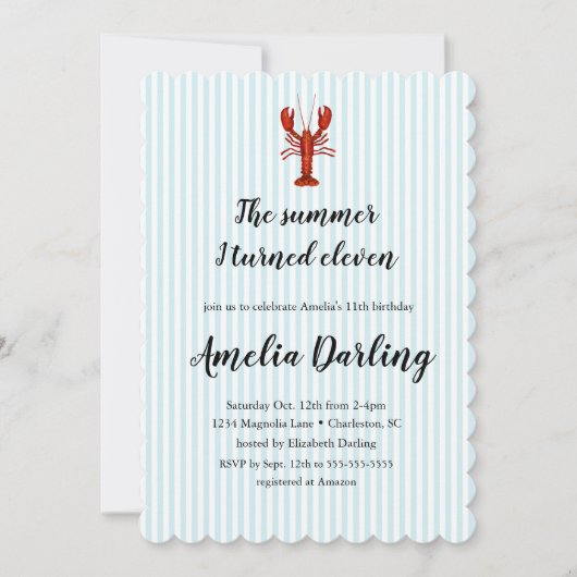 Lobster Preppy Blauwe Streep Zomer Ik werd Elf Kaart (Voorkant)