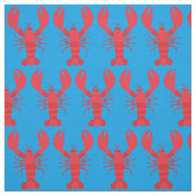Lobster Print Fabric Blue
