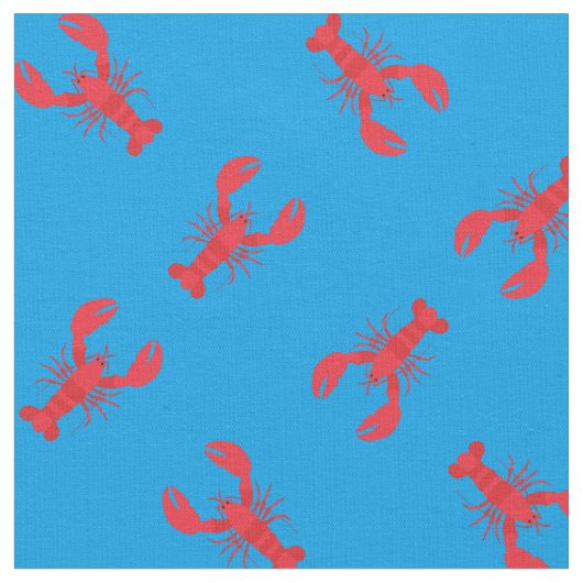 Lobster Print Fabric Blue Stof (Close Up)