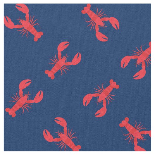 Lobster Print Fabric Navy Blue Stof (Close Up)