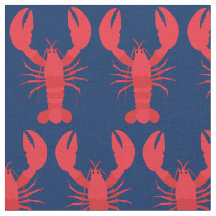 Lobster Print Fabric Navy Blue