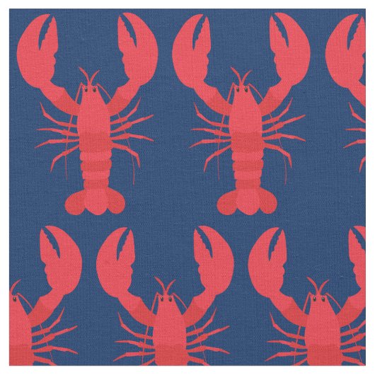 Lobster Print Fabric Navy Blue Stof (Close Up)