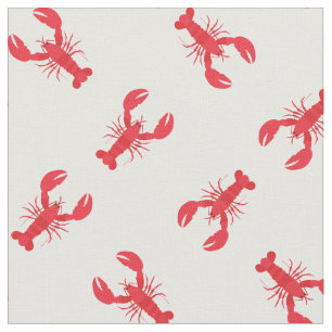 Lobster Print Fabric White Stof