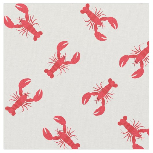 Lobster Print Fabric White Stof (Close Up)