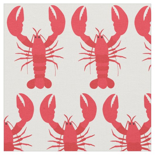 Lobster Print Fabric White Stof (Close Up)