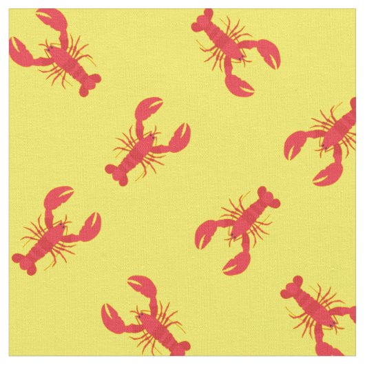 Lobster Print Fabric Yellow Stof (Close Up)
