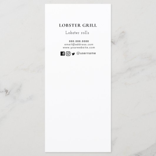 Lobster Restaurant | Kaart van het menu Menu van d (Achterkant)