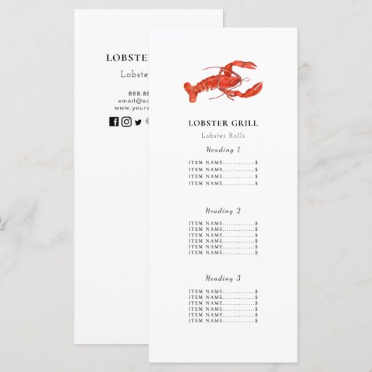 Lobster Restaurant | Kaart van het menu Menu van d (Voorkant / Achterkant)