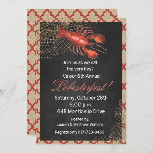 Lobster Seafood Boil Party Invitation Kaart (Voorkant / Achterkant)