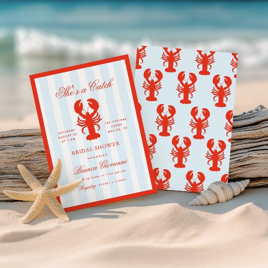 Lobster She's a Catch Beach Coastal Bridal Shower Kaart