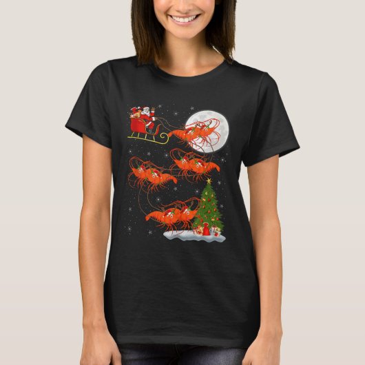 Lobster Shrimp Santa Sleigh Flying Funny Magical C T-shirt (Voorkant)