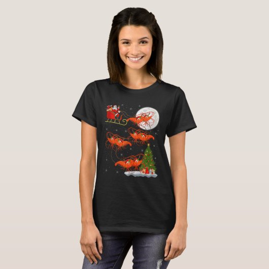 Lobster Shrimp Santa Sleigh Flying Funny Magical C T-shirt (Voorkant volledig)