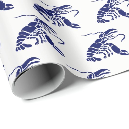 Lobster Silhouette #1 Tekenblauw Cadeaupapier (Rol Hoek)