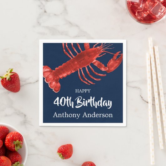 Lobster Thlek Dark Blue Fun Birthday Party Custom Servet (Insitu)