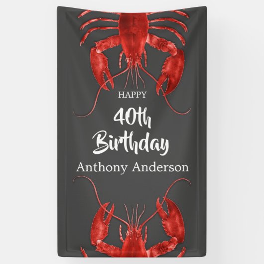 Lobster Thlek Dark Gray Fun Birthday Party Custom Spandoek (Verticaal)