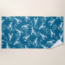 Lobster Toss in Blue and White Beach Towel Strandlaken